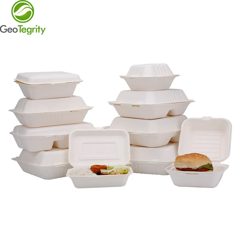 Compostable Take Out Biodegrabable Bagasse Lunch 6" x 4" Hinged Contianer