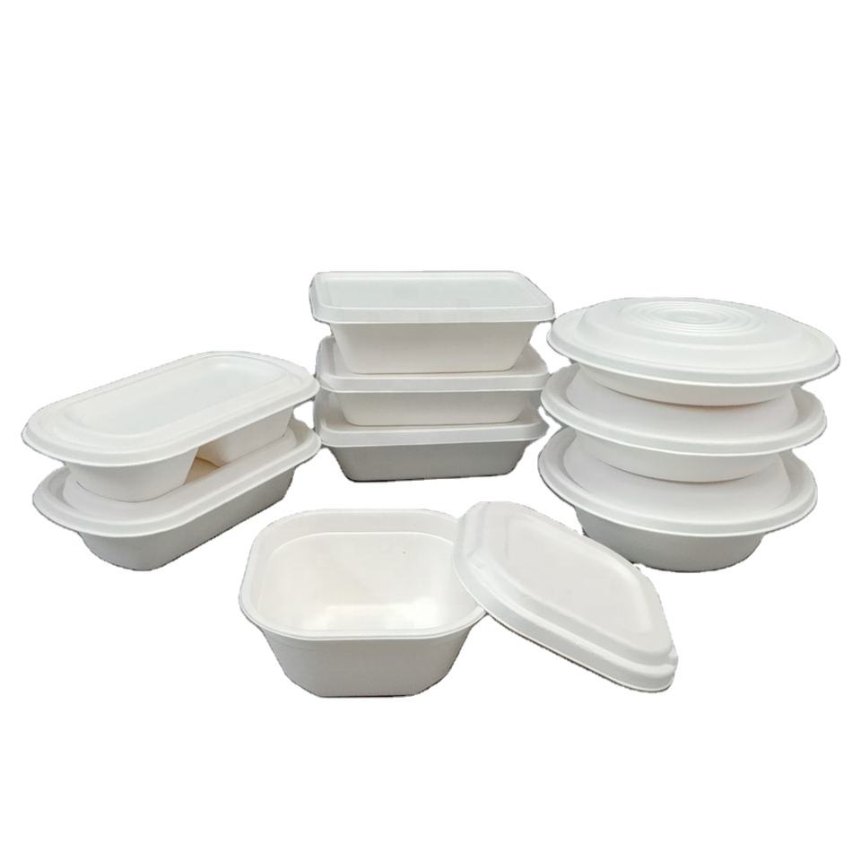 PFAS Free Eco-friendly Biodegradable Sugarcane Bagasse Pulp Mould Food Disposable Tray With Lids