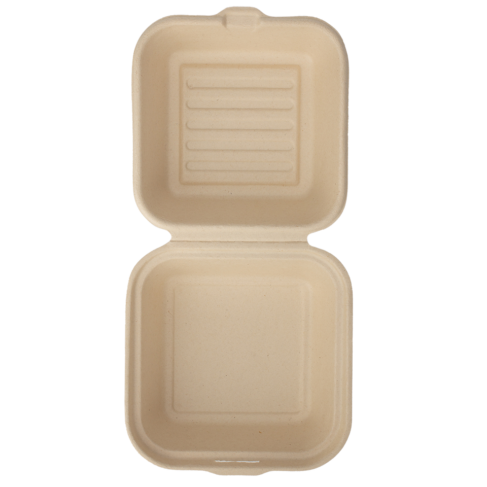 Food Use Sugar Cane Bagasse Pulp Biodegradable Hinged Burger Boxes Sugarcane Disposable Tableware