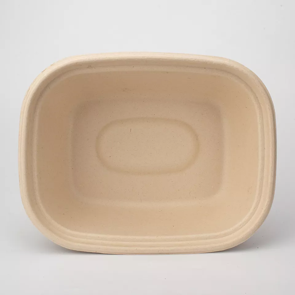 Biodegradable Sugarcane Bagasse Pulp Rectangular Salad Bowl Disposable Paper Tableware