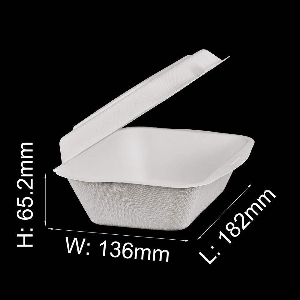 Compostable Takeaway Disposable Biodegradable Sugarcane Bagassee Pulp Paper Lunch Clamshell Box