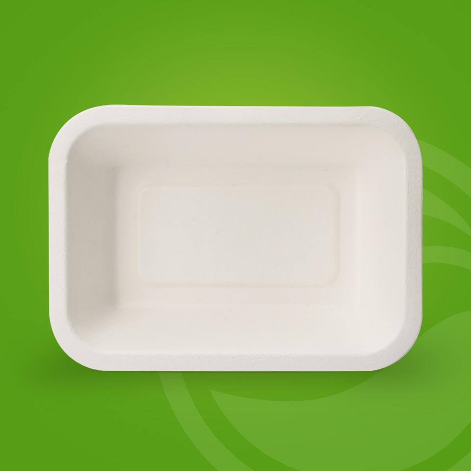 PFAS Free Disposable Biodegradable Containers Sugarcane Bagasse Pulp Molding Tray For Restaurant And Party