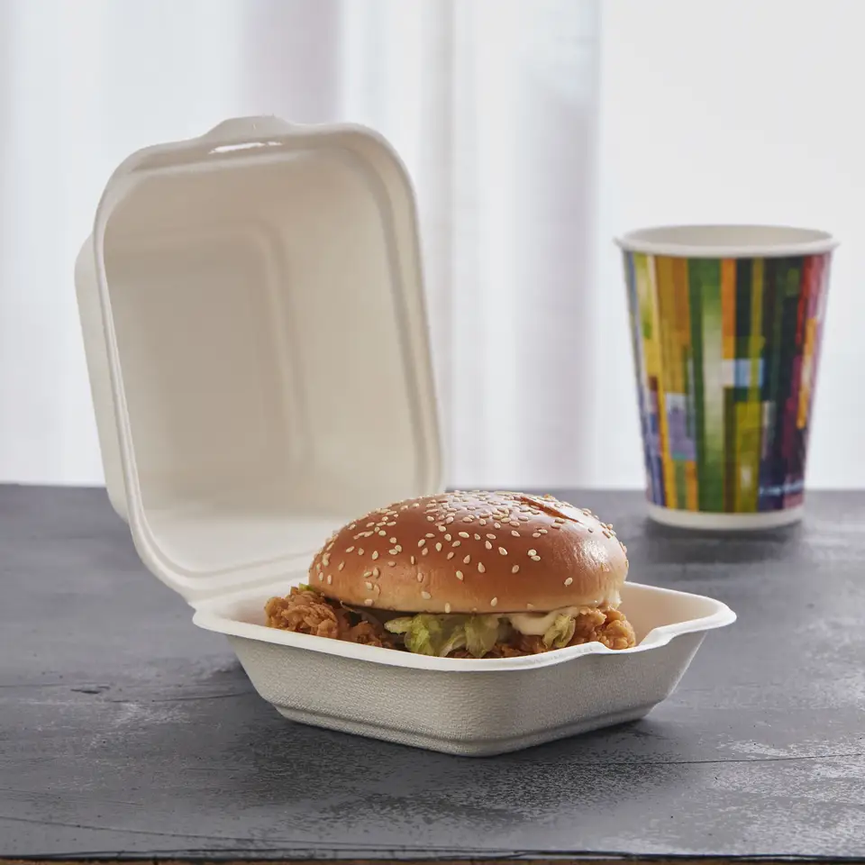 Biodegradable clamshell bagasse hamburger sugarcane 5