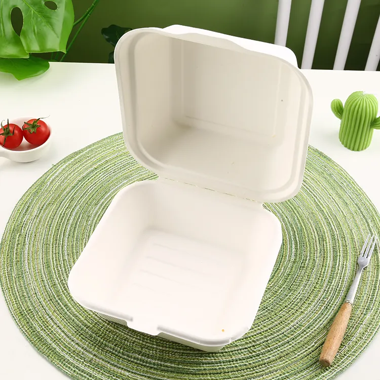 Hot Sale Sugarcane Clamshell Bagasse Food Container Biodegradable Disposable Tableware Sugarcane Disposable Lunch Box