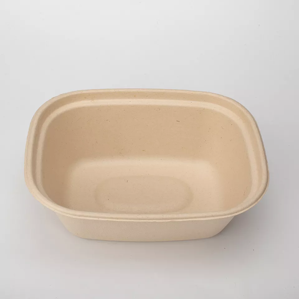 Biodegradable Sugarcane Bagasse Pulp Rectangular Salad Bowl Disposable Paper Tableware