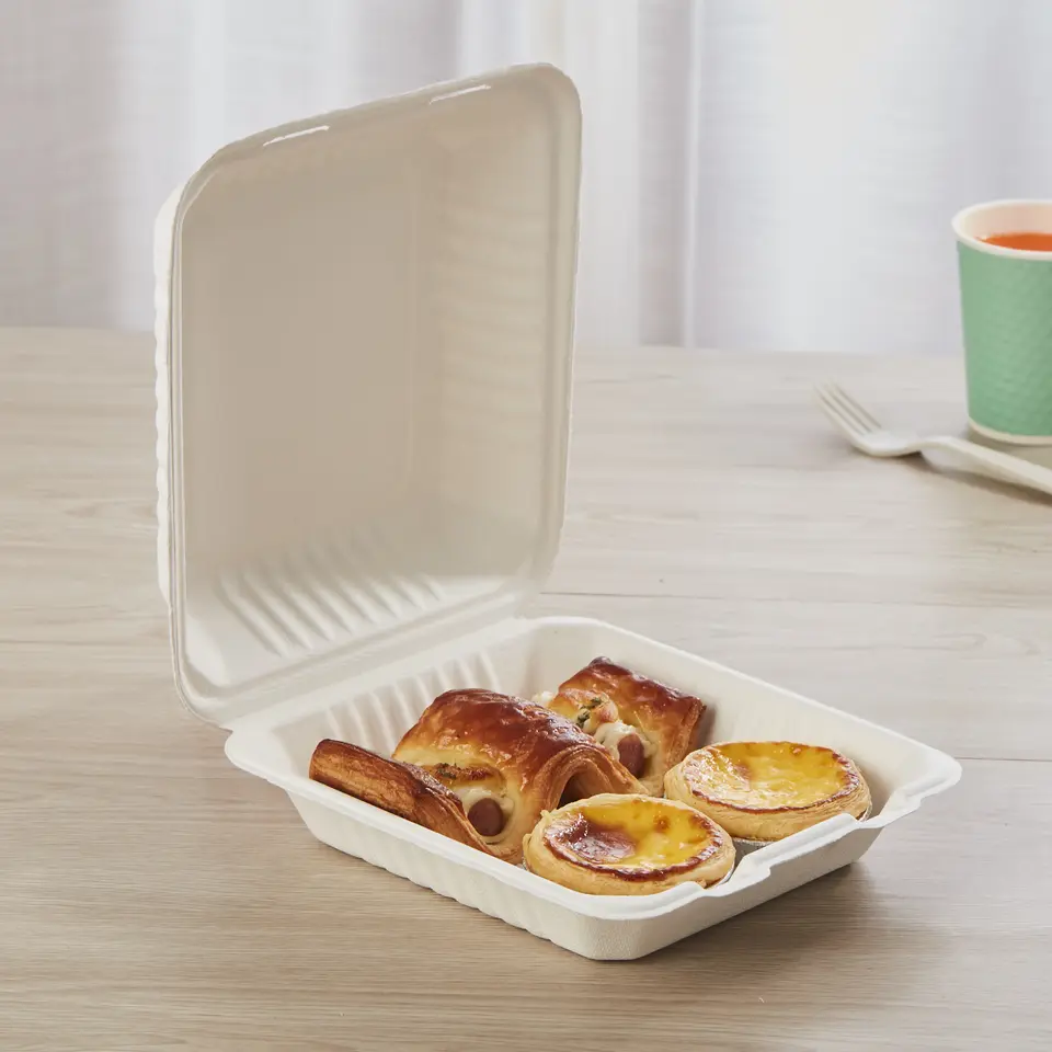 Biodegradable Take Out Disposable Clamshell Bagasse Food 8