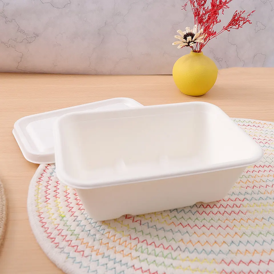 Biodegradable bagasse pulp disposable 24oz trays for food and fruit