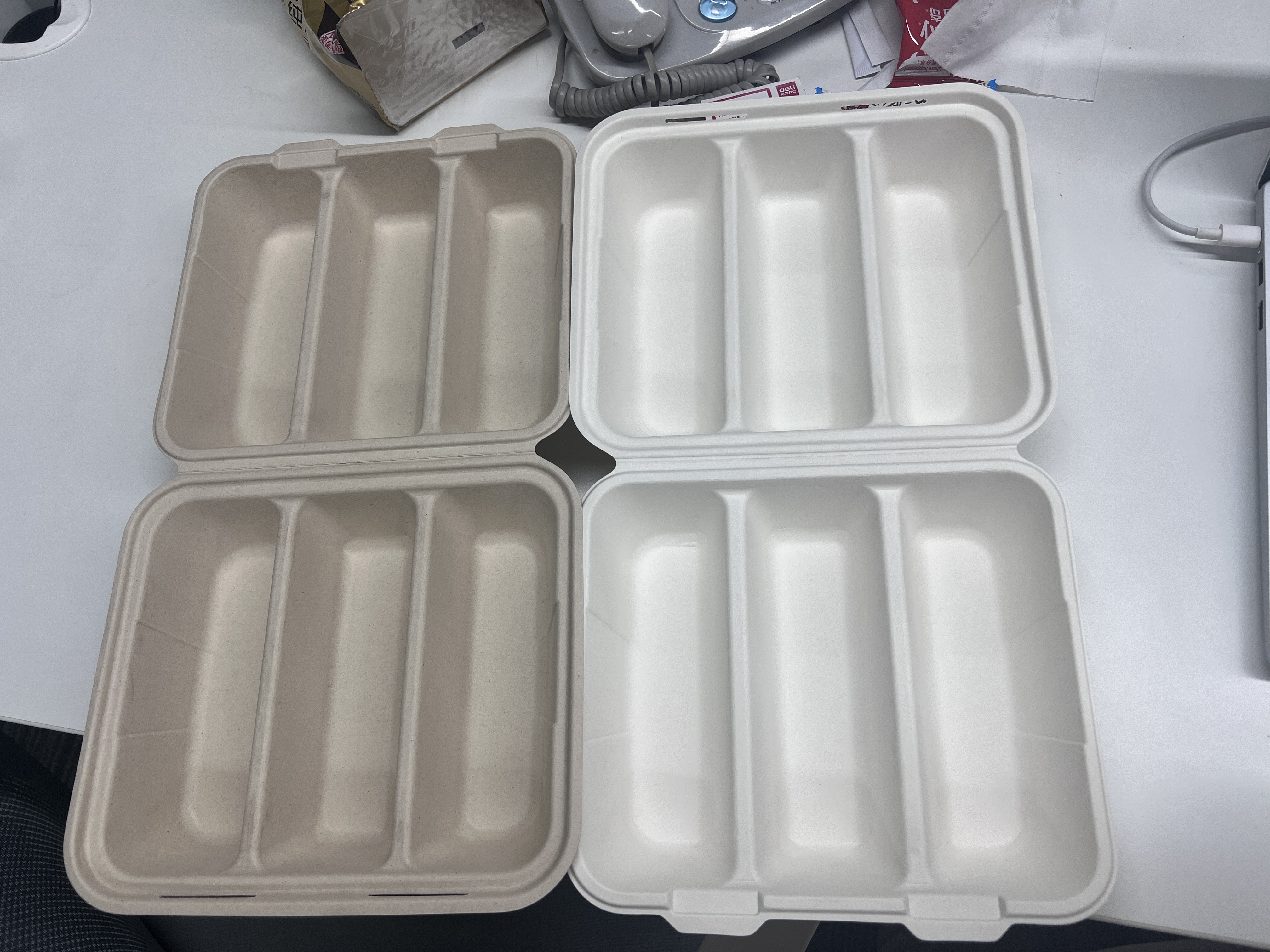 Restaurantware-Pulp Safe 8 x 7.2 x 3.5 Inch Taco Clamshell Containers, 100 No PFAS Added Taco Containers - Home Compostable, 3-Compartment, Kraft Bagasse Sugarcane Clamshell Containers, Microwavable