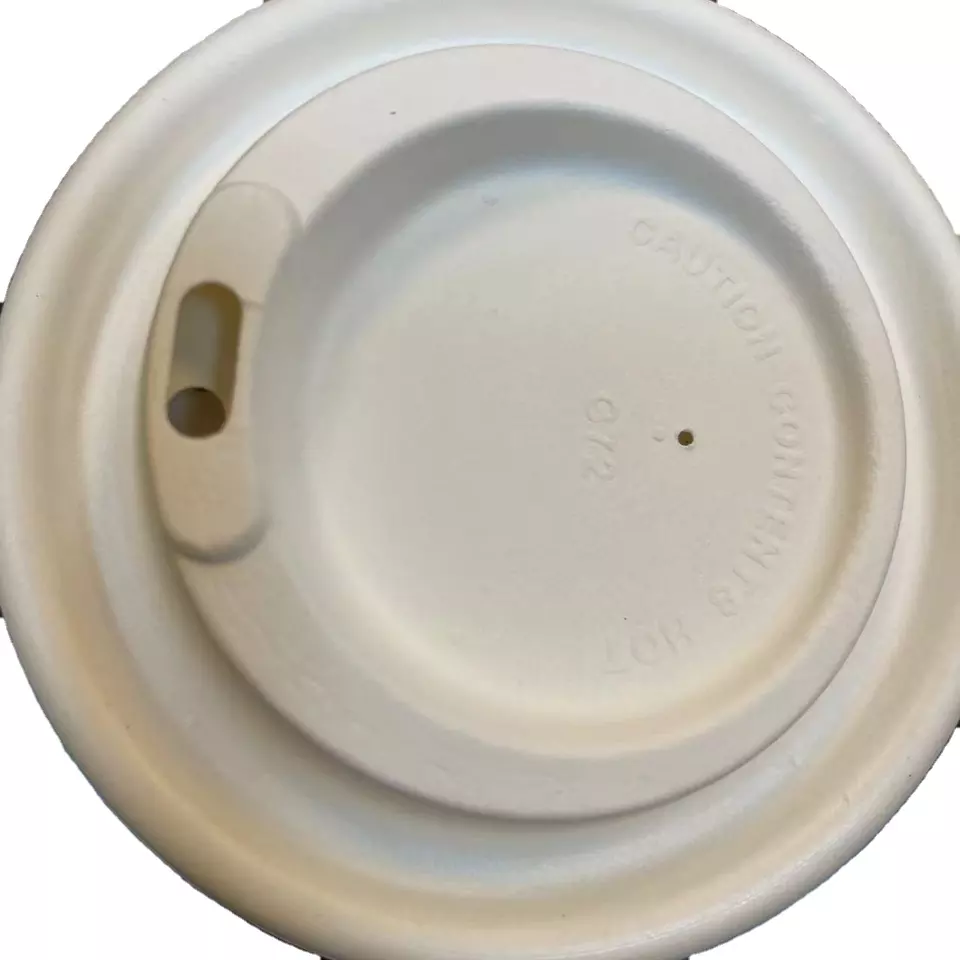 PFAS Free 80mm 90mm Compostable Sugarcane Bagasse Pulp Moulded Coffee Cup Lids