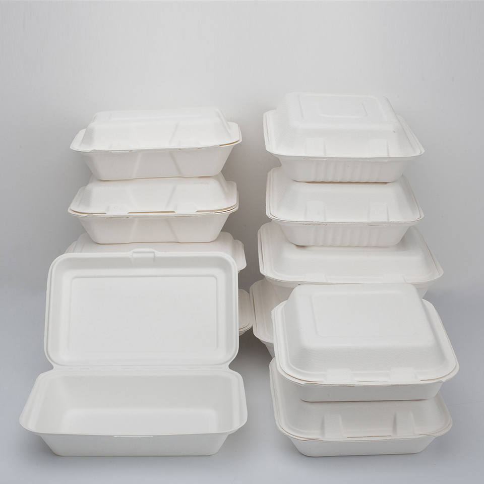 Bagasse Fiber Tableware Food Container Biodegradable Sugarcane Compostable Clamshell Bamboo Bagasse Pulp Customized Packing