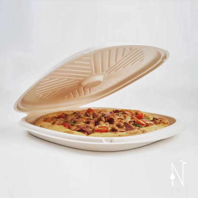 13.9″ Compostable Pizza Box – Sugarcane Bagasse Eco Friendly Tableware – PFAS Free & BPI Certified Disposable Pizza Packaging