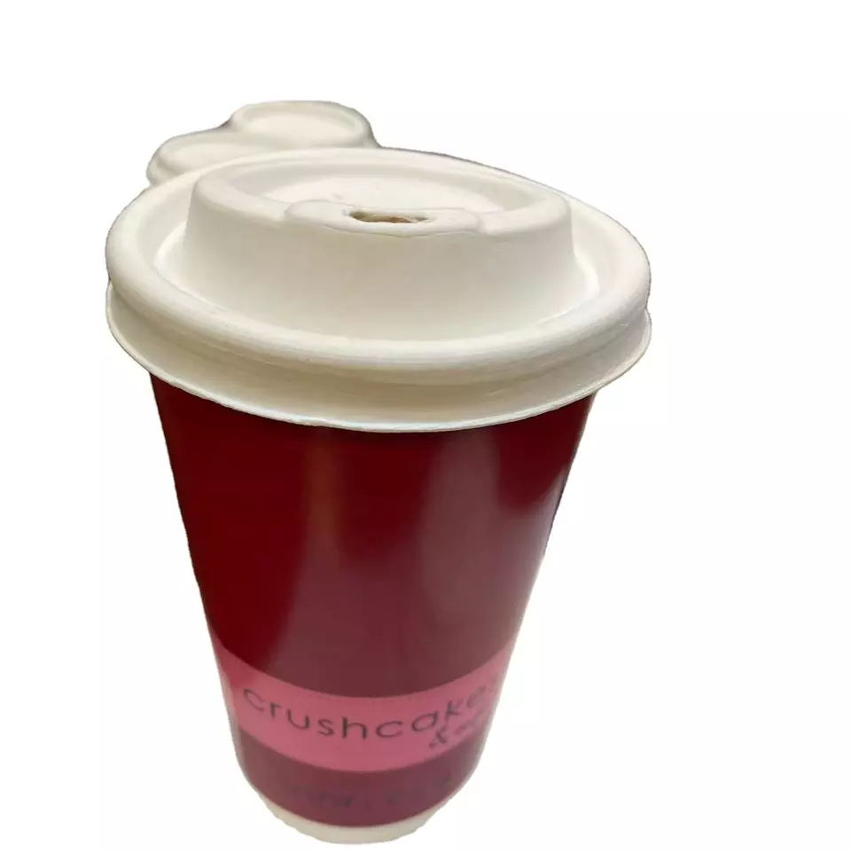 PFAS Free 80mm 90mm Compostable Sugarcane Bagasse Pulp Moulded Coffee Cup Lids