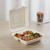 Disposable Clamshell Biodegradable Bagasse Food 9" x 9" 3-C Hinged Container