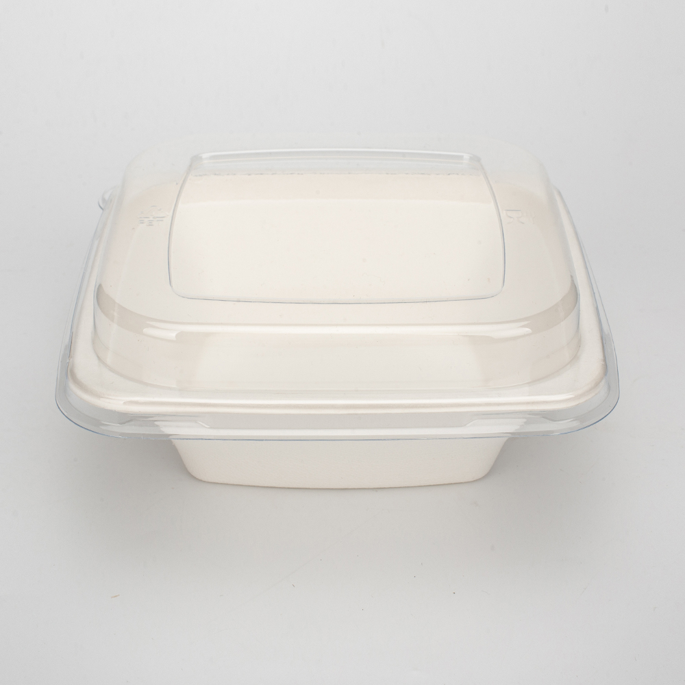 Compostable paper Salad 32oz Square Bowl with lid disposable Biodegradable paper pulp sugarcane bagasse camping takeaway container