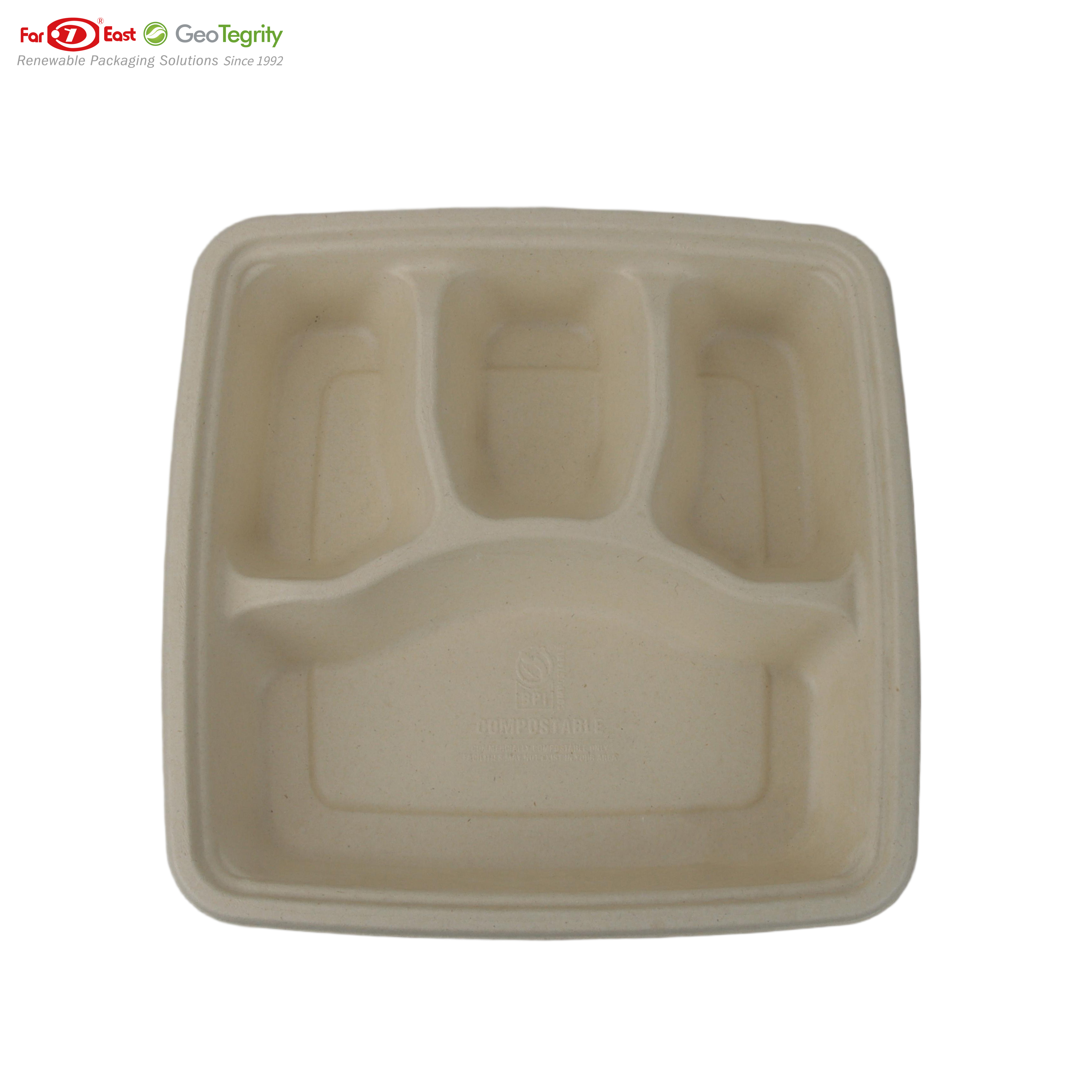 4 COMPARTMENT BAGASSE (SCHOOL) TRAY 50 Ct. Heavy-Duty- Super Strong- Natural- Eco-Friendly Disposable Bagasse Plates, 100% Biodegradable 4 Compartment meal Plates
