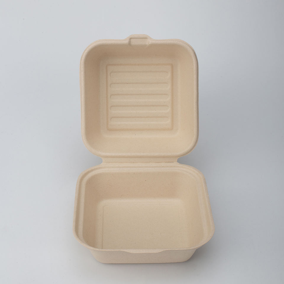 Food Use Sugar Cane Bagasse Pulp Biodegradable Hinged Burger Boxes Sugarcane Disposable Tableware