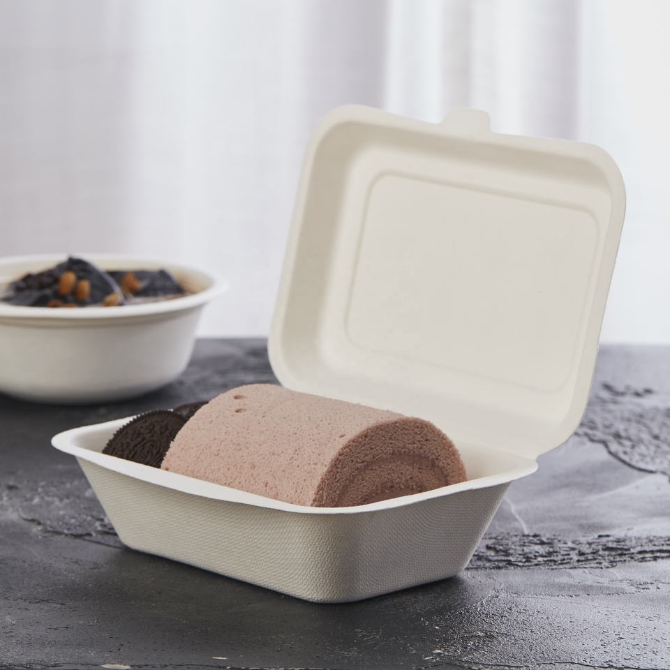 Compostable Takeaway Disposable Biodegradable Sugarcane Bagassee Pulp Paper Lunch Clamshell Box