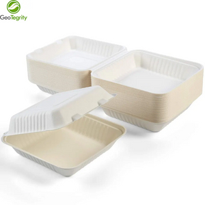 Disposable Biodegradable Bagasse Clamshell Lunch 9" x 9" Hinged Container