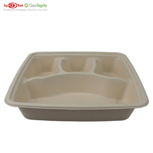4 COMPARTMENT BAGASSE (SCHOOL) TRAY 50 Ct. Heavy-Duty- Super Strong- Natural- Eco-Friendly Disposable Bagasse Plates, 100% Biodegradable 4 Compartment meal Plates
