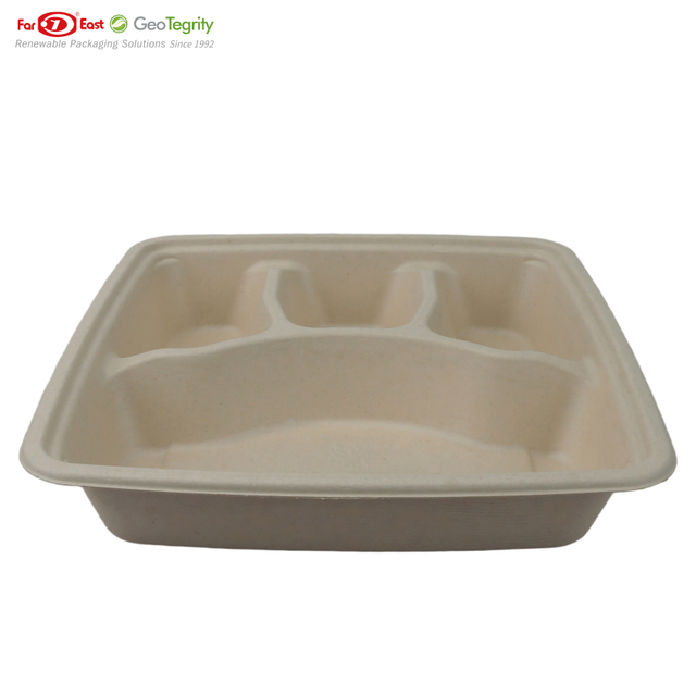4 COMPARTMENT BAGASSE (SCHOOL) TRAY 50 Ct. Heavy-Duty- Super Strong- Natural- Eco-Friendly Disposable Bagasse Plates, 100% Biodegradable 4 Compartment meal Plates