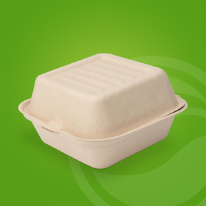 Food Use Sugar Cane Bagasse Pulp Biodegradable Hinged Burger Boxes Sugarcane Disposable Tableware