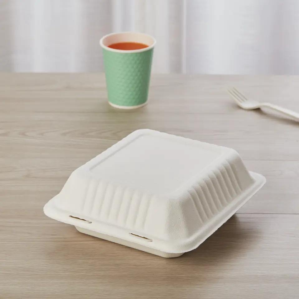 Biodegradable Take Out Disposable Clamshell Bagasse Food 8