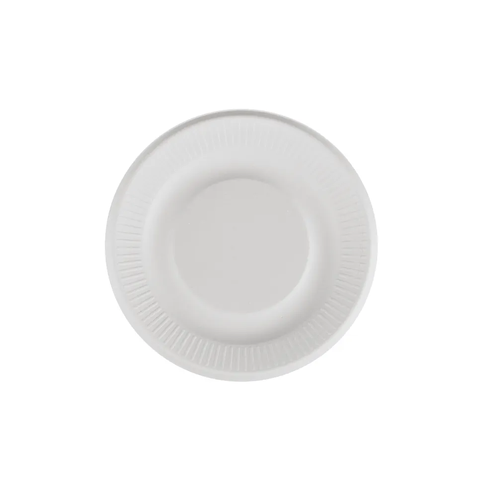 PFAS Free Compostable Disposable 6" Ribbed Round-Bagasse Pulp Paper Plate Biodegradable-Sugarcane Fiber Plate 