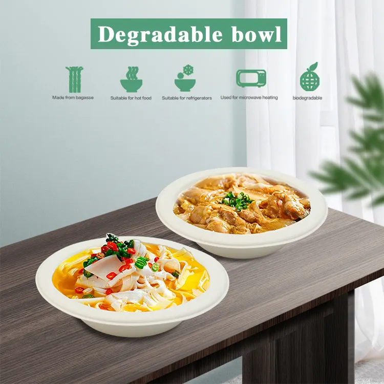 Eco-friendly biodegradable pfas 16 oz (460ml) Bowl pulp bagasse salad bowl Sugarcane Tableware Containers Pulp Bagasse Bowl With Lid