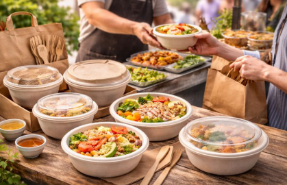 Bagasse Bowl used in Takeaway and On-the-Go Meals