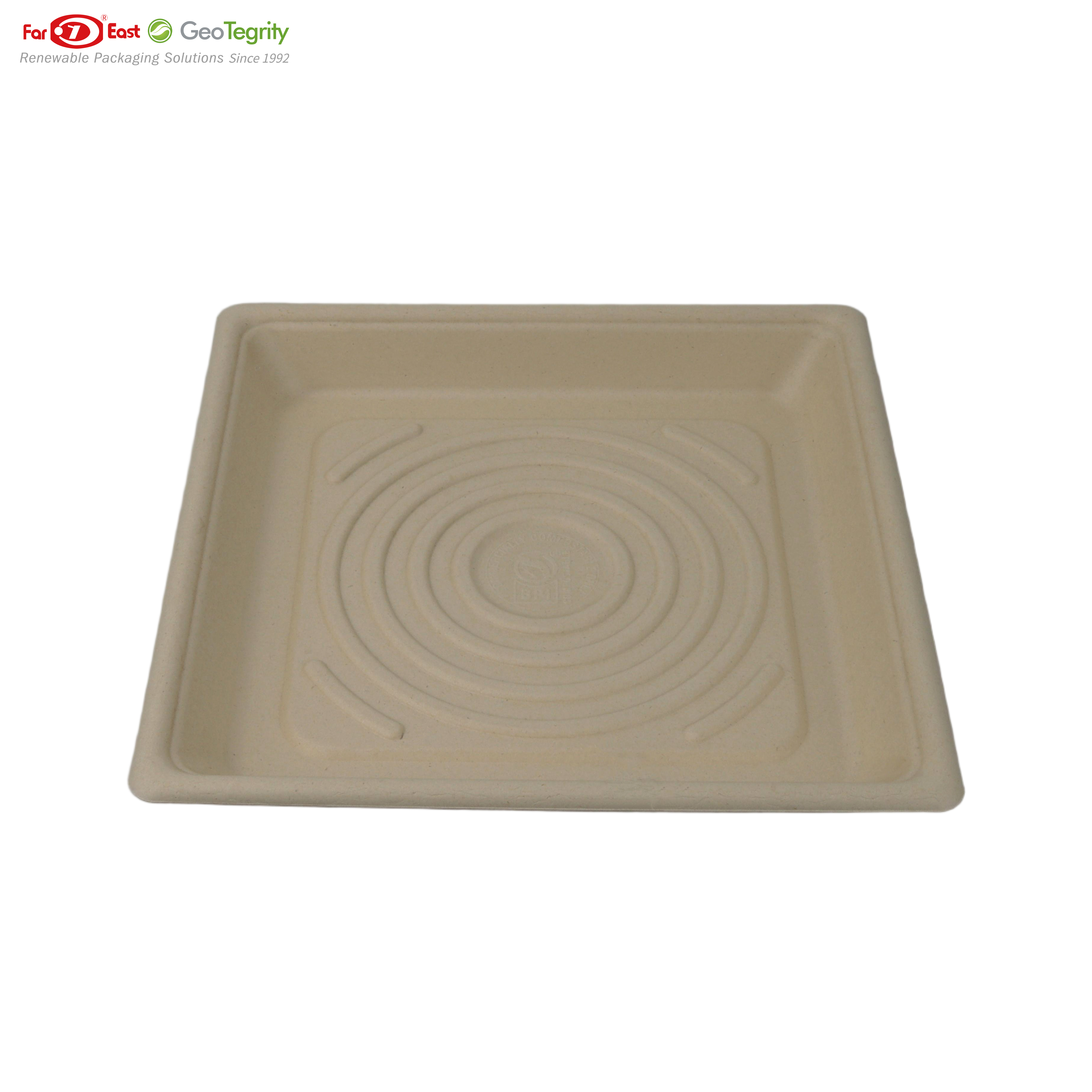 10.25"Square tray Bagasse Rectangular Plate, 50 Ct. PFAS-Free, Heavy Duty, Sugarcane Fiber, Eco Friendly Disposable, 100% Biodegradable, Microwave and Freezer Safe, Ideal for Lunch, Buffet