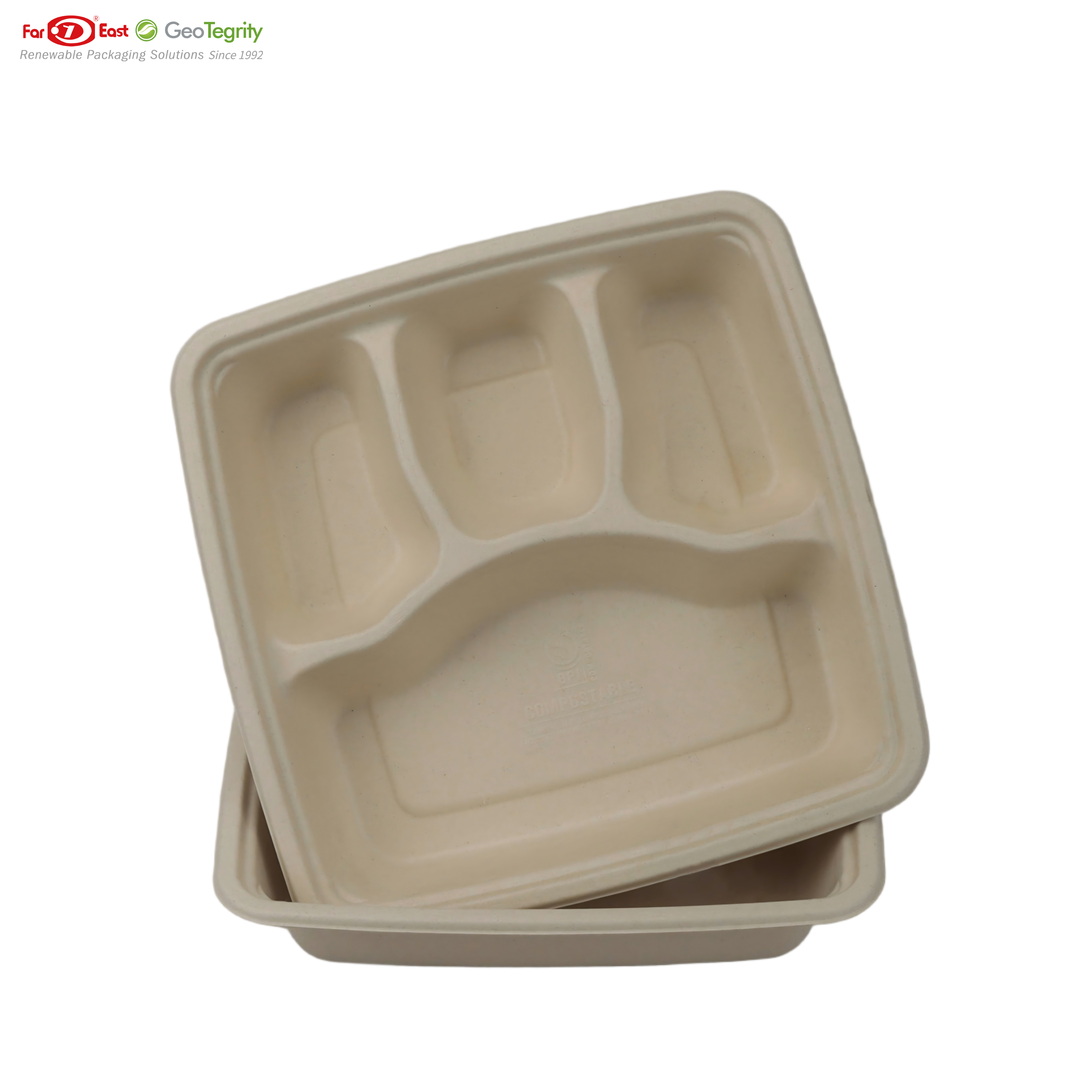 10.25"Square tray Bagasse Rectangular Plate, 50 Ct. PFAS-Free, Heavy Duty, Sugarcane Fiber, Eco Friendly Disposable, 100% Biodegradable, Microwave and Freezer Safe, Ideal for Lunch, Buffet