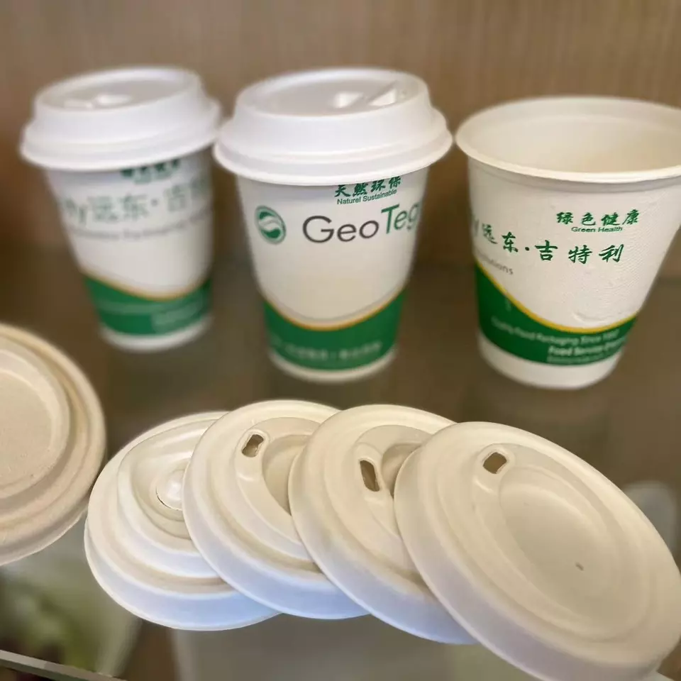 PFAS Free 80mm 90mm Compostable Sugarcane Bagasse Pulp Moulded Coffee Cup Lids