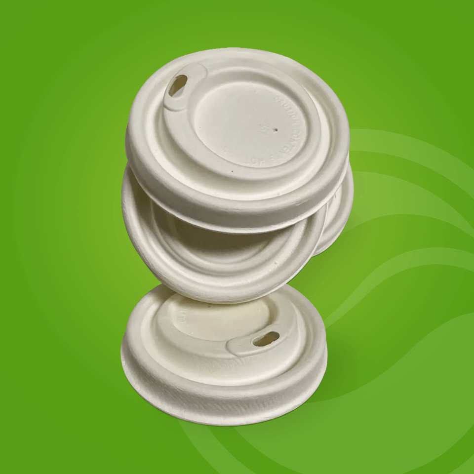 PFAS Free Biodegradable Compostable Sugarcane Bagasse Pulp Moulded Lids For Coffee Cup