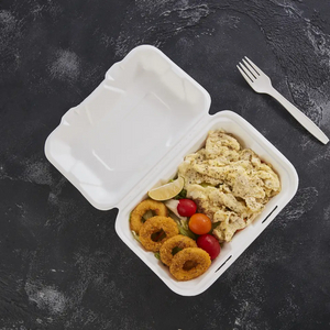 Biodegradable Bagasse To Go Food Packaging 9" x 6" Hinged Container