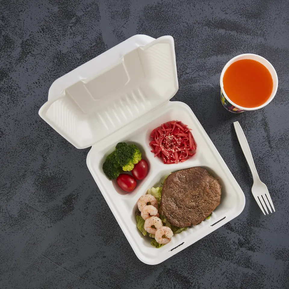 Disposable Clamshell Biodegradable Bagasse Food 8