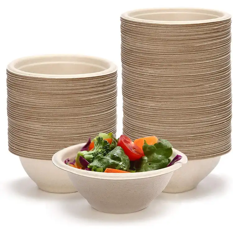 100% Biodegradable Paper 24oz Bowl Sugarcane Pulp Bagasse Soup Bowl Salad Food Bowl Free Round Container