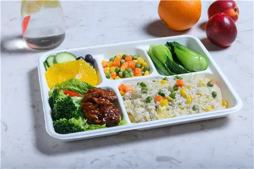 Biodegradable Restaurant Compostable Meat Bagasse Frozen Food 5-Compartment Tray