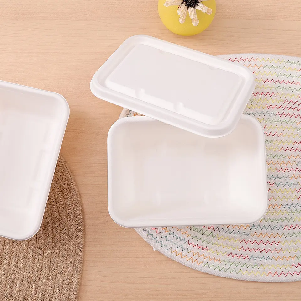 Biodegradable bagasse pulp disposable 24oz trays for food and fruit