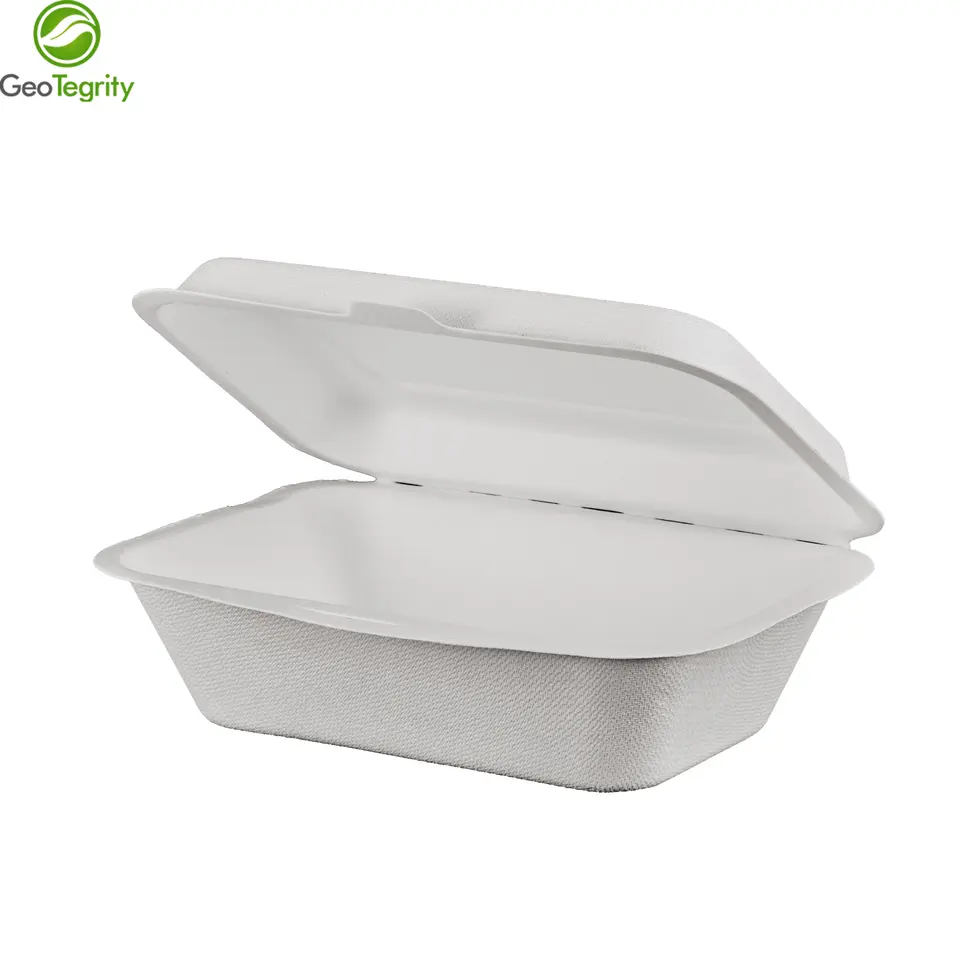 Compostable Take Out Biodegrabable Bagasse Lunch 6" x 4" Hinged Contianer