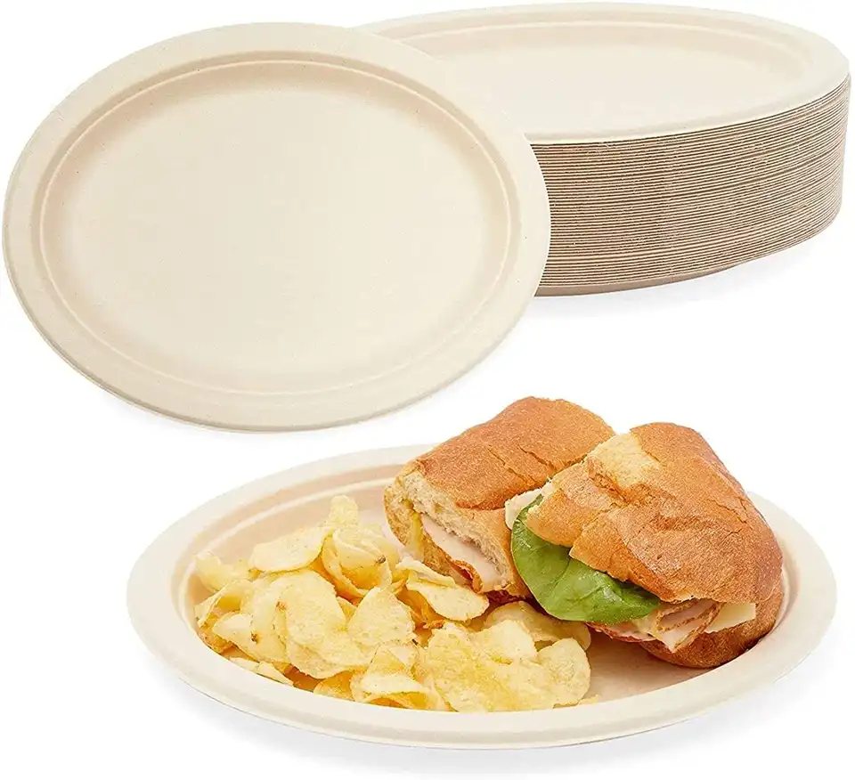 100% Compostable Natural Disposable Bagasse Eco-Friendly 12.5" x 10" Oval Plate