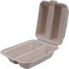 Restaurantware-Pulp Safe 8 x 7.2 x 3.5 Inch Taco Clamshell Containers, 100 No PFAS Added Taco Containers - Home Compostable, 3-Compartment, Kraft Bagasse Sugarcane Clamshell Containers, Microwavable