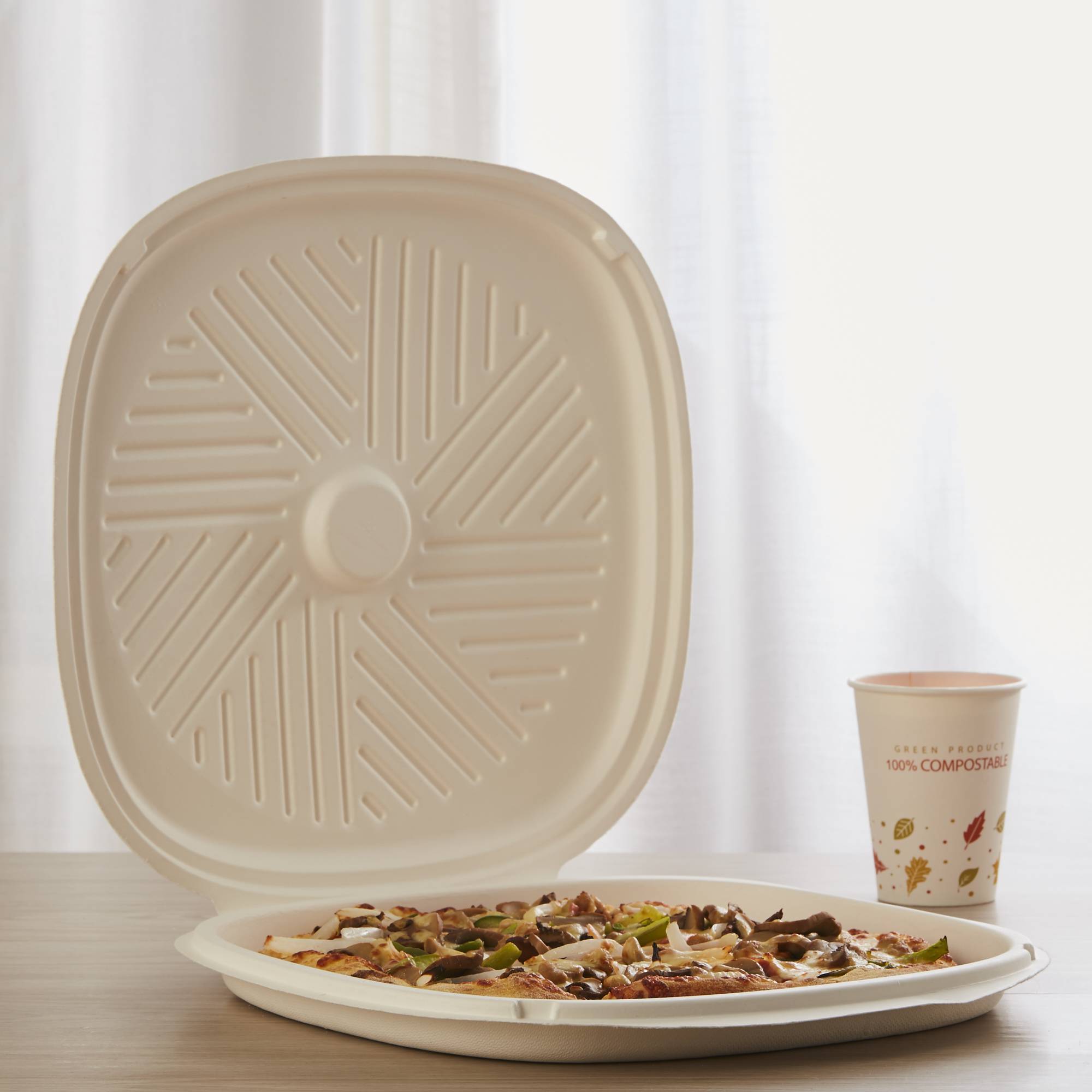 13.9″ Compostable Pizza Box – Sugarcane Bagasse Eco Friendly Tableware – PFAS Free & BPI Certified Disposable Pizza Packaging