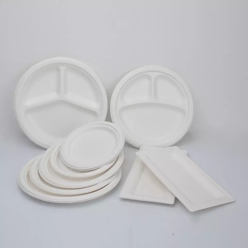 Wholesale Biodegradable Sugarcane Plate Bagasse Tableware Degradable Sugarcane Tableware Bagasse Pulp White Disposable Plate